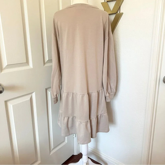 NWOT French Grey Jada French Terry Women’s Long Sleeve Tiered Skater Dress - Picture 4 of 9